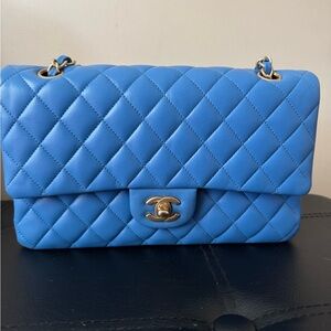Chanel blue lambskin quilted medium double flap